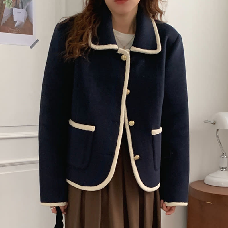 French Lapel Contrast Bezel Trim Chic Loose Jacket view 2