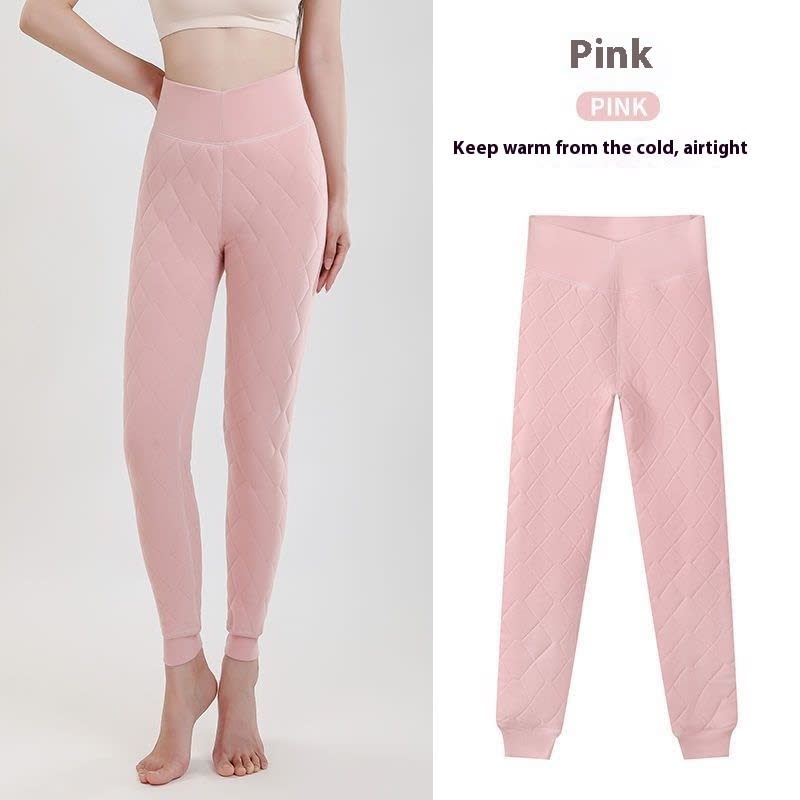 Warm Thickened Cashmere Leggings Winter Rhombus Stitching Pants Outerwear High Waist Slim Trousers Women Clothing view 6
