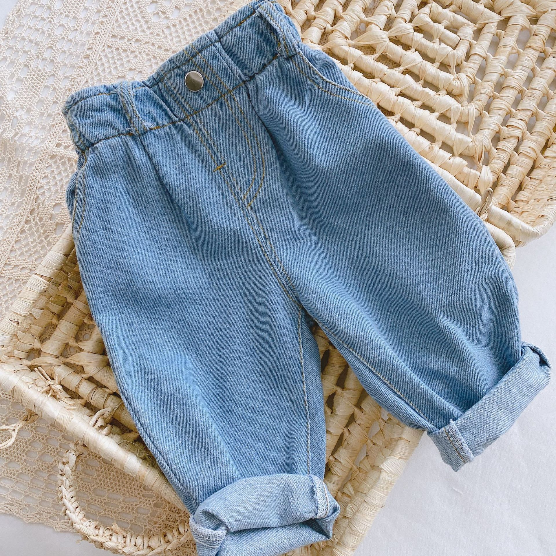 Baby Solid Color Casual High Waist Soft Jeans view 2