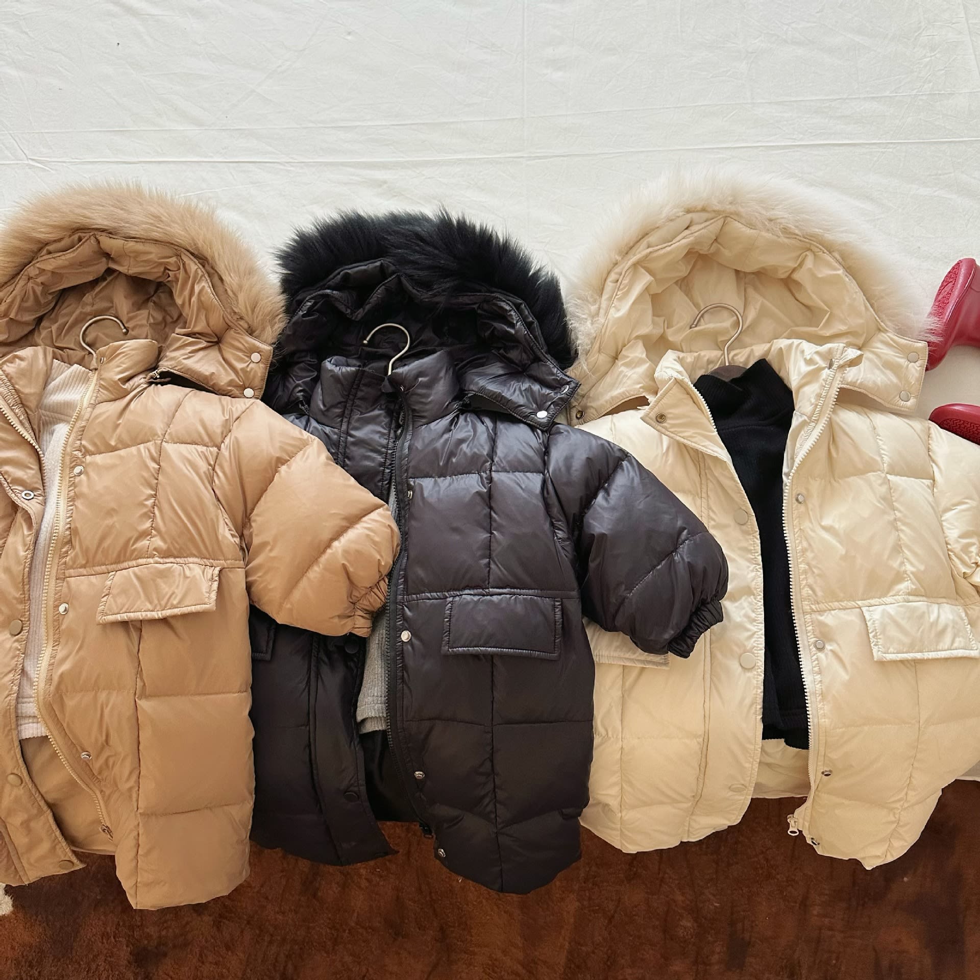 Solid Color Fur Collar Down Jacket Baby Long Section view 3