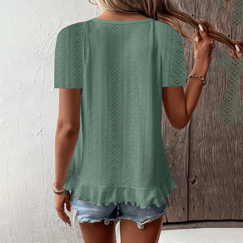 Women's Ruffle Hem Short Sleeve T-Shirt Casual Summer Crew Neck Blouses Top view 19