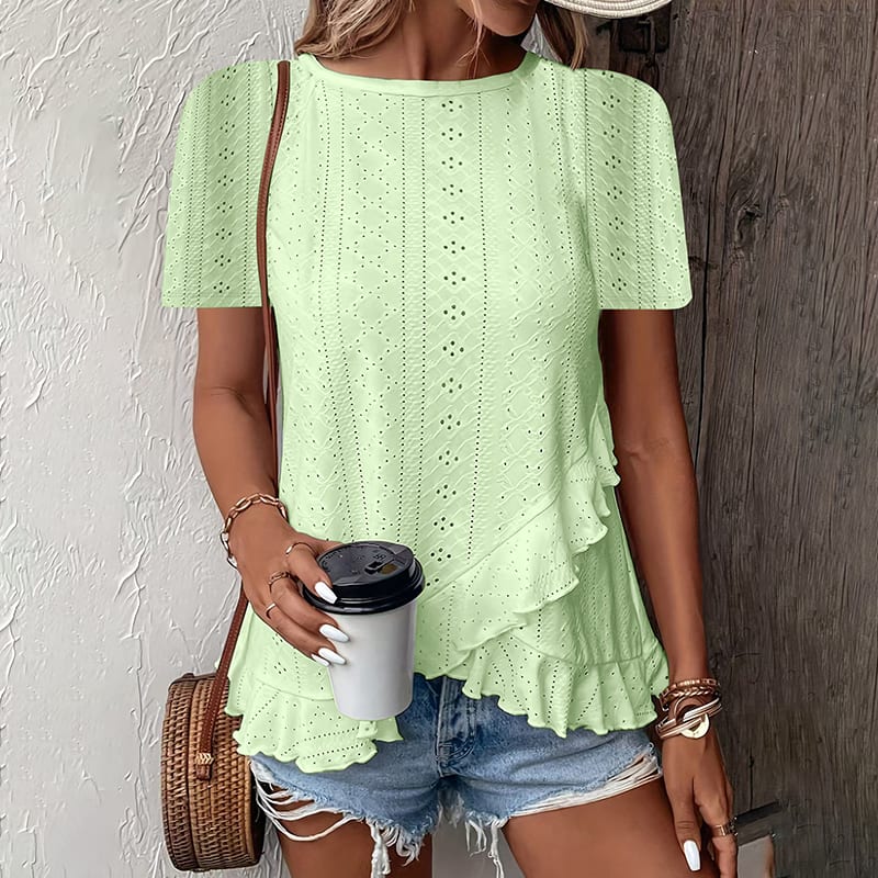 Women's Ruffle Hem Short Sleeve T-Shirt Casual Summer Crew Neck Blouses Top view 21