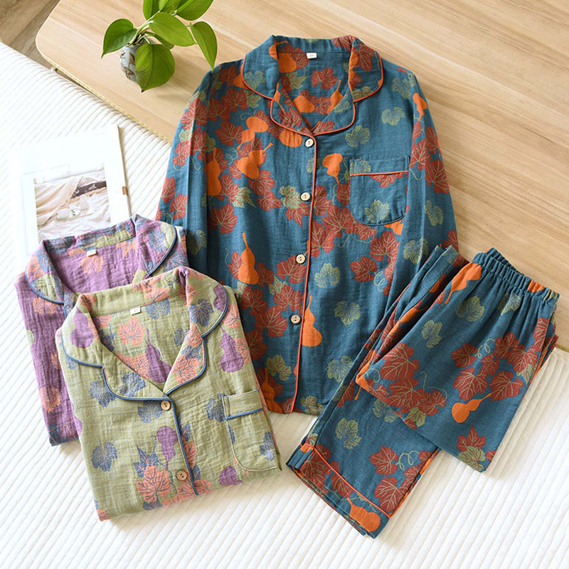 Thin Cotton Gauze Yarn-dyed Jacquard Pajamas Suit For Women view 7