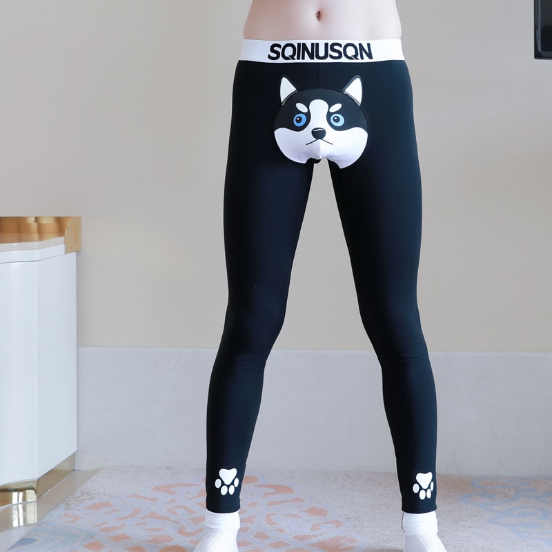 Cute Dog Print Leggings Winter Warm Innerwear Cotton Pants For Men view 6