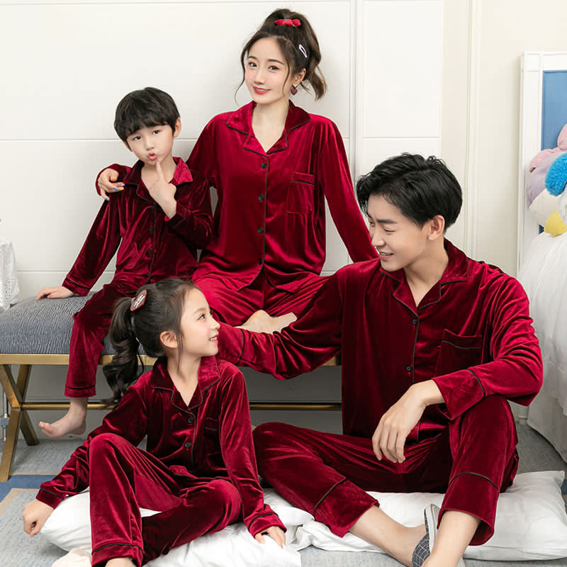 Gold Velvet Simple Solid Color Large Size Parent-child Pajamas view 5