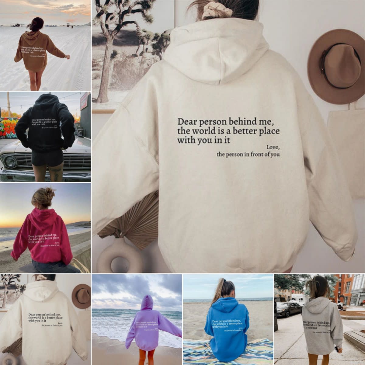 Dear Person Behind Me,the World Is A Better Place,with You In It,love,the Person In Front Of You,Women's Plush Letter Printed Kangaroo Pocket Drawstring Printed Hoodie Unisex Trendy Hoodies view 4