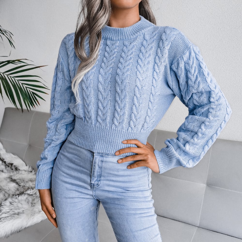Cable Knit Waist Cinched Cropped Sweater view 14