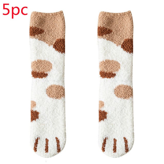 Women's Coral Fleece Cat Paw Pattern Kawaii Thick Warm Socks view 12