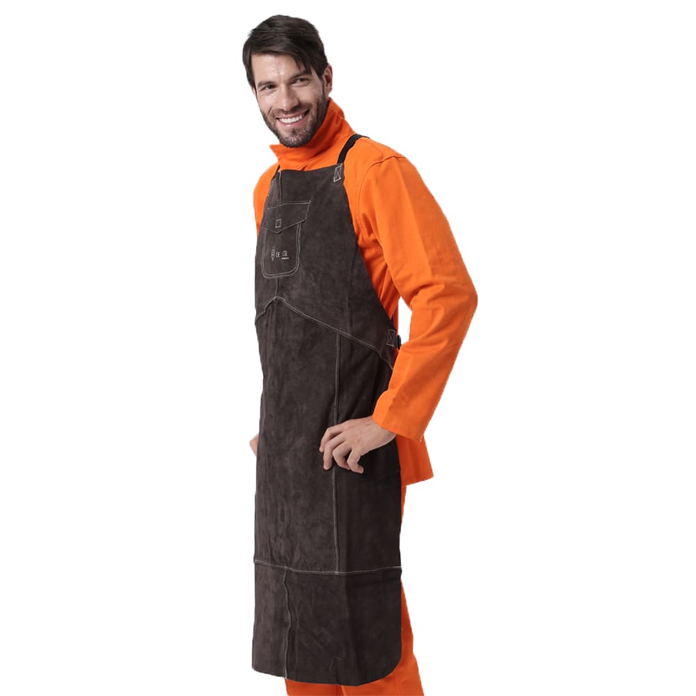 Brown Leather Breast Apron Wear Resistance Cut Insulation For Electric Welding Operation view 4