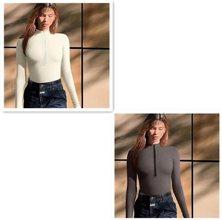 Fashion Long Sleeve Zipper Jumpsuit Seamless Slimming Shapewear For Women Romper view 9
