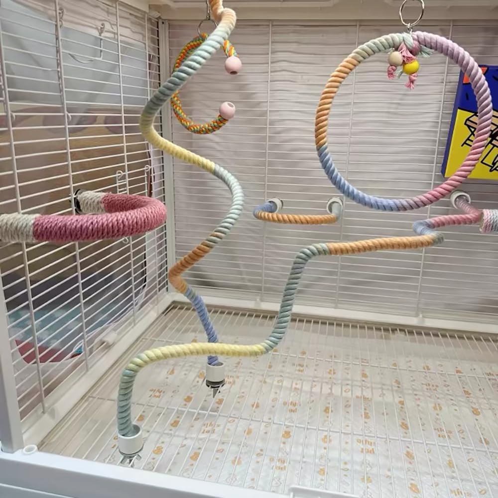 Gradient Colorful Bird Rope Perch Stand For Bird Cages Bendable Climbing Rope Cage Accessory Toy For Cockatiel Parakeet Sugar Glider view 2