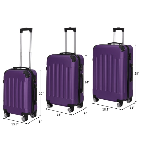 Three In One Handle Universal Wheel With 4 Corner Guards Pull Rod Box, 20in, 24in, 28in ABS Aluminum Alloy Pull Rod, Classic Color Scheme - Dark Purple view 2