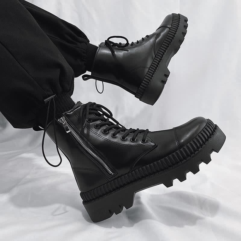 Fashionable And Simple Men's High-top Side Zipper Leather Boots view 5