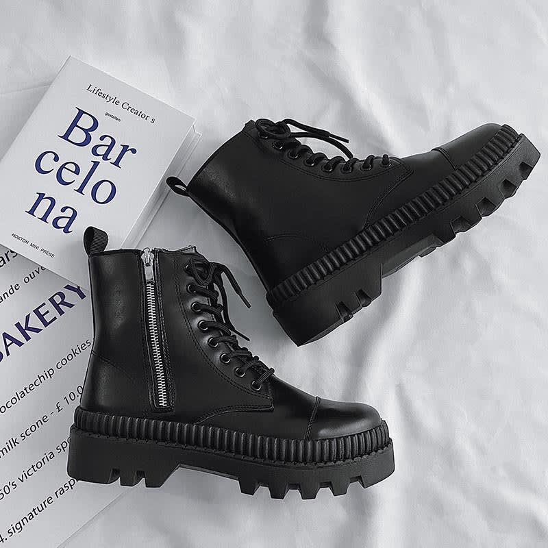 Fashionable And Simple Men's High-top Side Zipper Leather Boots view 2