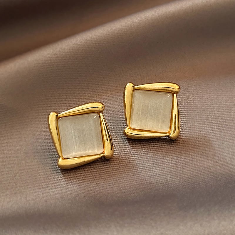 Cat's Eye Flower Earrings High Sense Opal Square Triangle Geometry Earrings view 2