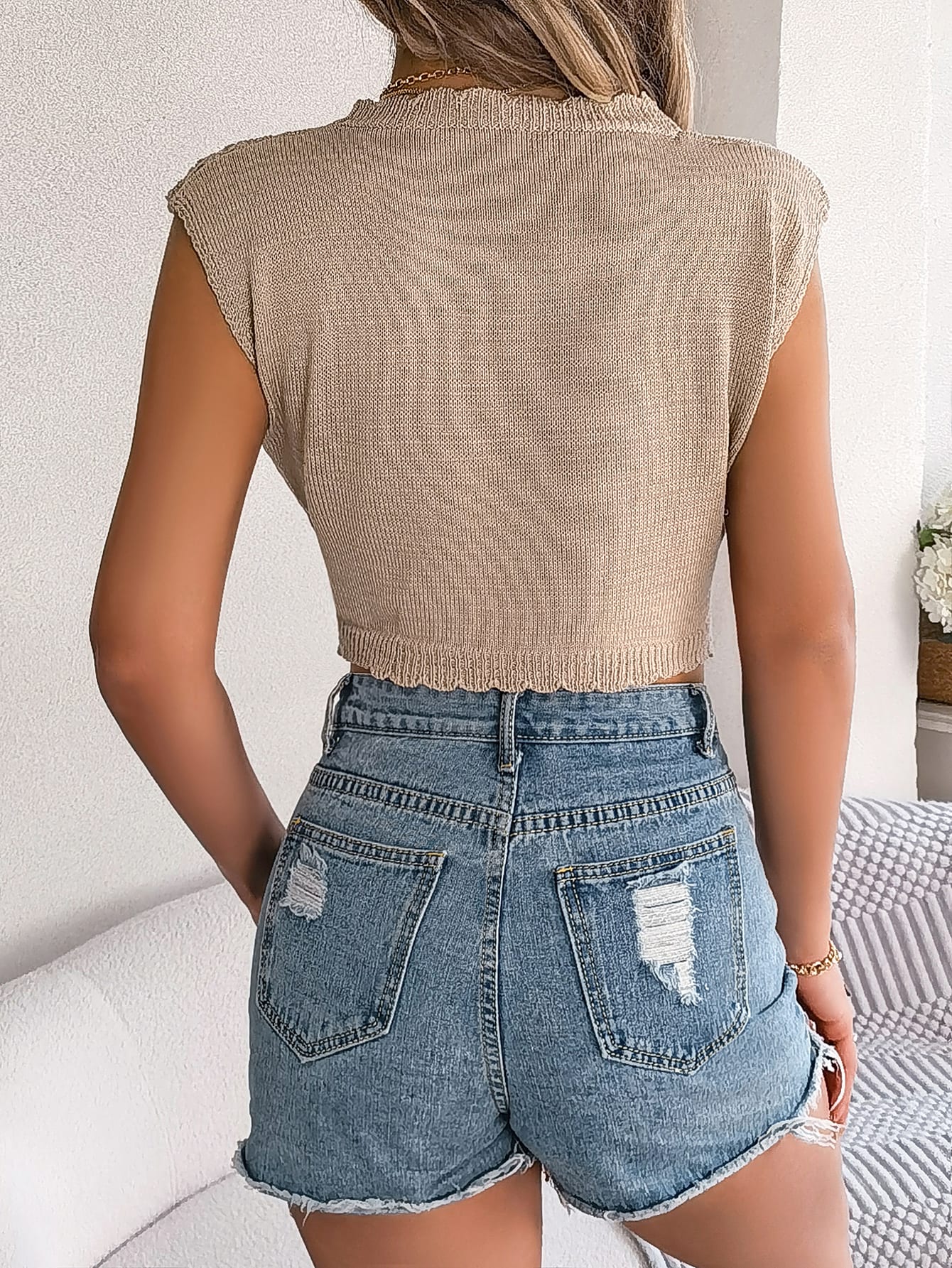 Women S Leaf Hollow Out Cropped Knit Vacation Top view 16