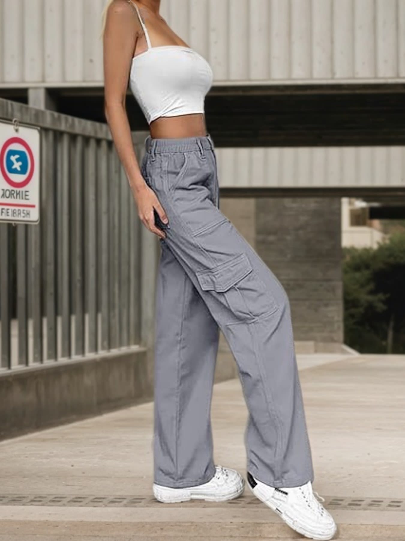 New Women’s Work Pants High Waisted Casual Pants Loose Elastic Wide Leg Y2K Streetwear With 6 Pockets view 4