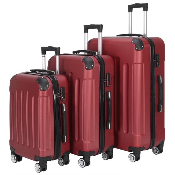 3-in-1 Swivel Wheel With Handle, 4 Corner Protectors, Trolley Box, 20in 24in 28in, ABS Aluminum Alloy Trolley, Classic Color - Burgundy view 3