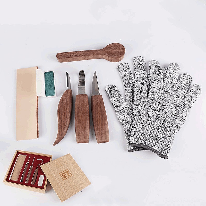 Woodworking Carving Knife Set Five-Piece Round Handle Black Walnut Handle view 6