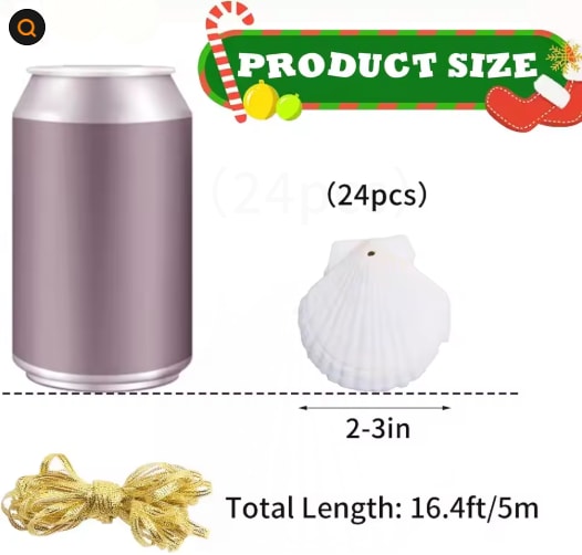 Seashells For Crafting Christmas Ornaments 24pcs 2-3 Inch Hanging Sea Shells Natural White Scallop Shells For Crafts view 4