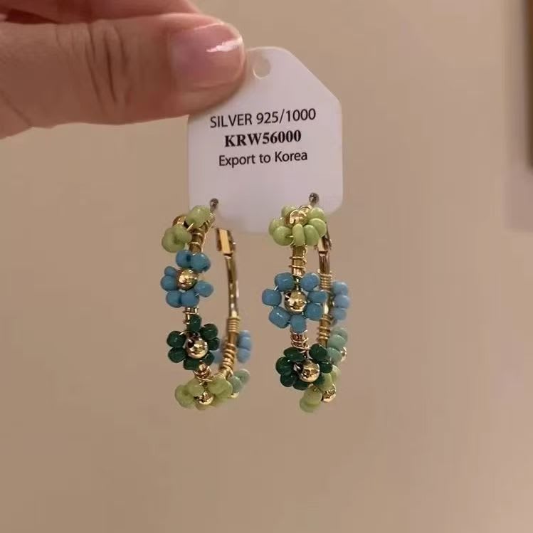 1 Pair Summer Blue Floral Wreath Hoop Earrings For Women, Unique Design Fashion Stylish Versatile Exquisite Luxury High-end Ear Jewelry view 9