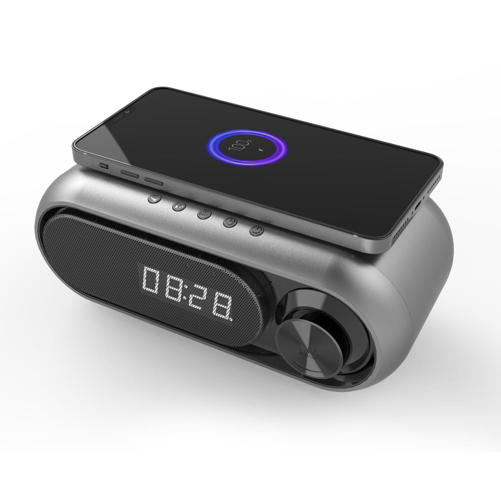 Bedside Wireless Charging Audio LED Alarm Clock view 3