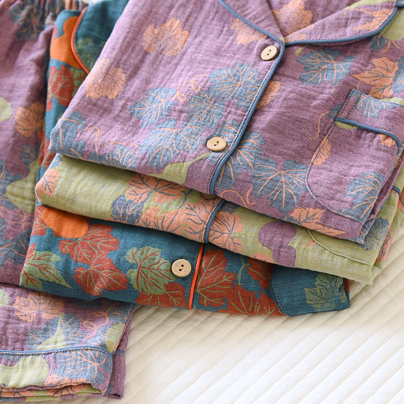 Thin Cotton Gauze Yarn-dyed Jacquard Pajamas Suit For Women view 17