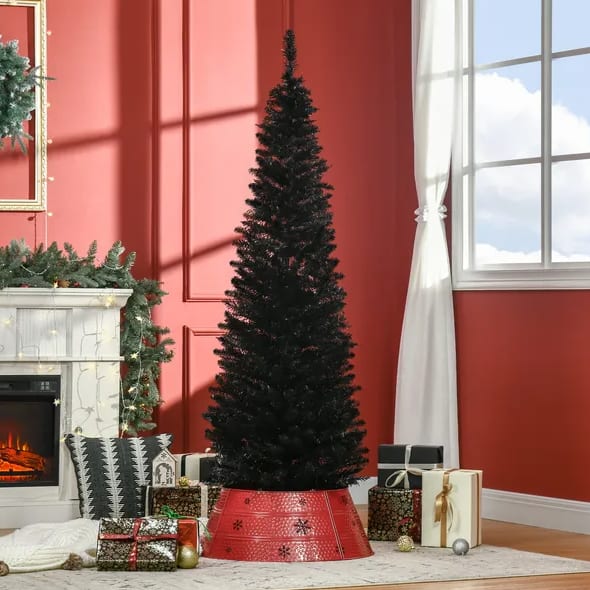 6 Ft Artificial Pencil Christmas Tree, Slim Xmas Tree With 390 Realistic Branch Tips And Plastic Stand, Black view 3
