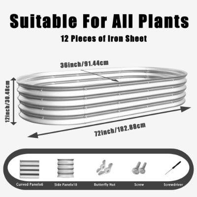 2Pcs 6x3x1ft Raised Garden Bed Kit, Galvanized Planter Raised Garden Beds For Outdoor For Vegetables,Flowers &Herbs, Heavy Duty, Rust-Resistant, Easy Assembly view 6