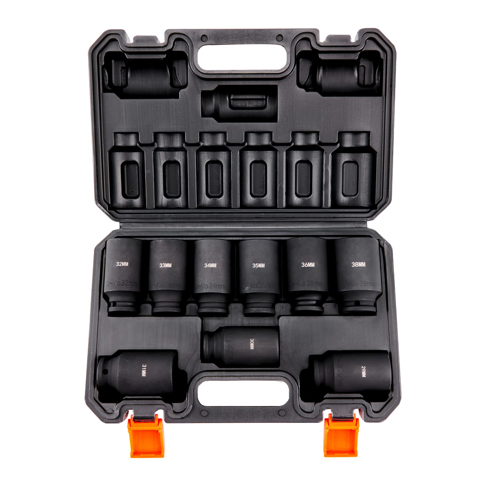 VEVOR Drive Impact Socket Set, 9 Piece Deep Socket Set Metric 29-38mm, 6 Point Cr-Mo Alloy Steel For Auto Repair, Easy-to-Read Size Markings, Rugged Construction, Includes Storage Case view 1