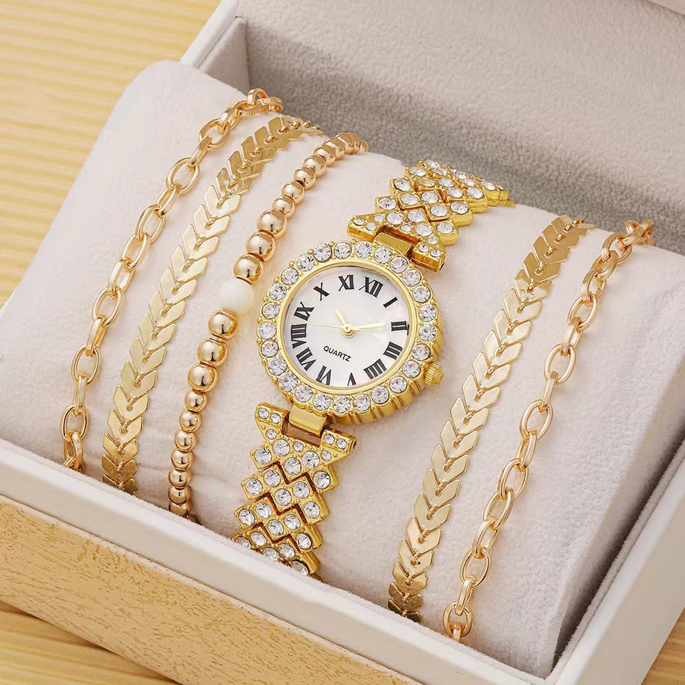 Diamond Women's Bracelet Watch Luxury Fashion Gift Box Watch Bracelet Six-piece Set view 2