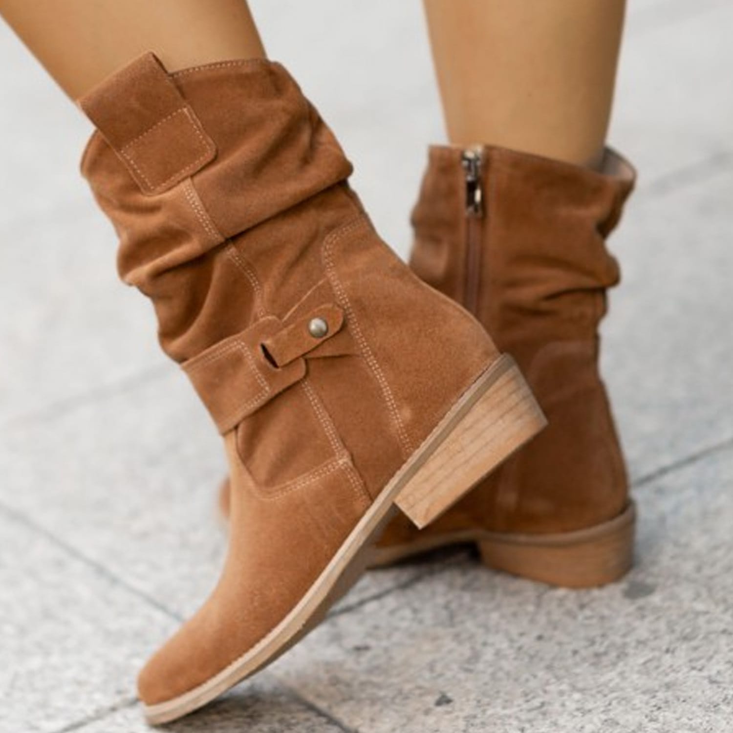 Ins Pointed Toe Mid-calf Boots Fashion Suede Zipper Western Boot Winter Shoes For Women view 6