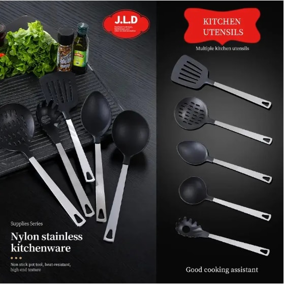 Cooking Utensil Set Premium 5 Piece Kitchen Utensil Set - Stainless Steel Handle And Nylon Faucet, Non-Stick, Heat Resistant, For Home, Kitchen Gift view 7