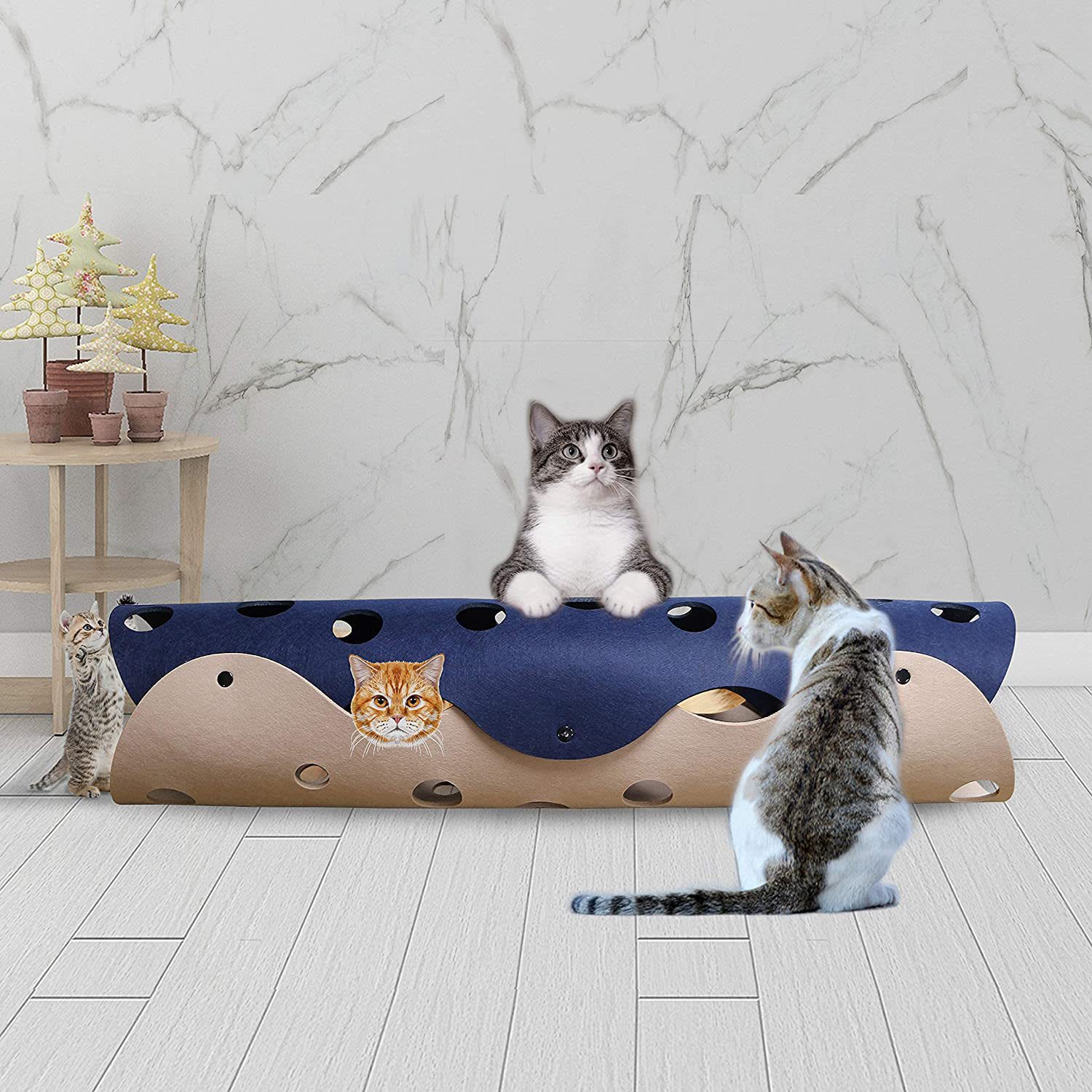 Cat Tunnel Cat Toy Felt Pom Splicing Deformable Kitten Nest Collapsible Tube House Tunnel Interactive Pet Toy Cat Accessories view 16