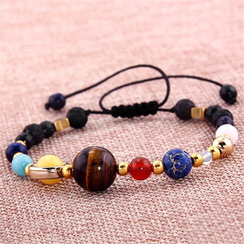 Eight Planets Alloy Bracelet, Natural Stone Bead Bracelet Women Solar System Bracelet Universe Galaxy The Eight Planets Guardian Star Natural Stone Beads Bracelet Bangle Gifts For Girls view 2