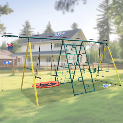 Indoor Outdoor Metal Swing Set With Safety Belt view 2