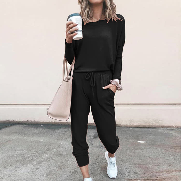 Women's Long Sleeve Suit Fashion Pullover Top And Pockets Drawstring Long Pants Solid Color Casual Sports Trouser Suit Clothing view 14