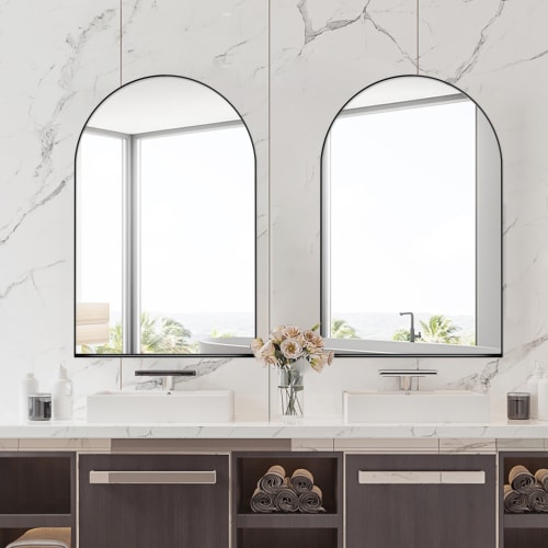 24x36 Inch Arched Recessed Medicine Cabinet, Metal Framed Bathroom Wall Cabinet With Mirror And Adjustable Shelves, Wall Mirror With Storage For Bathroom, Matte Black view 11