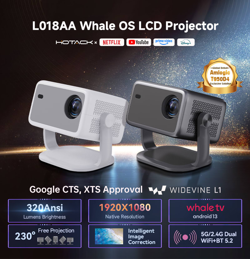 L018AA Whale OS LCD Projector 320 ANSI Lumens, 1920X1080P Resolution ,Android 13 And Officially Authorized By Netflix, YouTube, Etc. view 7
