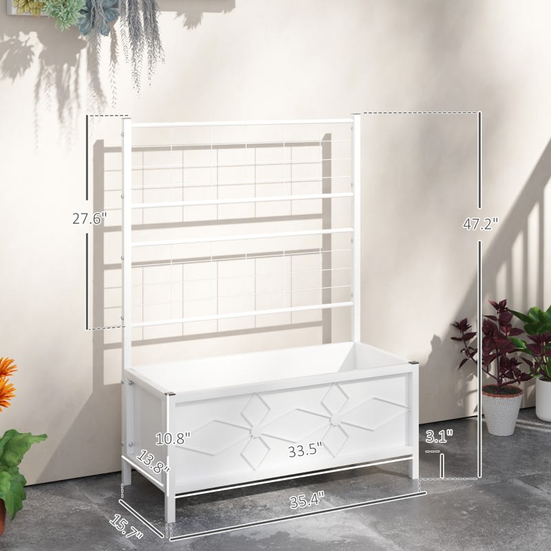 Outdoor Planter Box Galvanized Raised Garden Bed With Trellis For Climbing Vines view 6