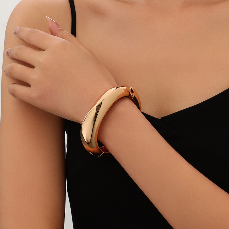 Minimalist Irregular Wave Pattern Handmade Metal Smooth Bracelet For Women view 9