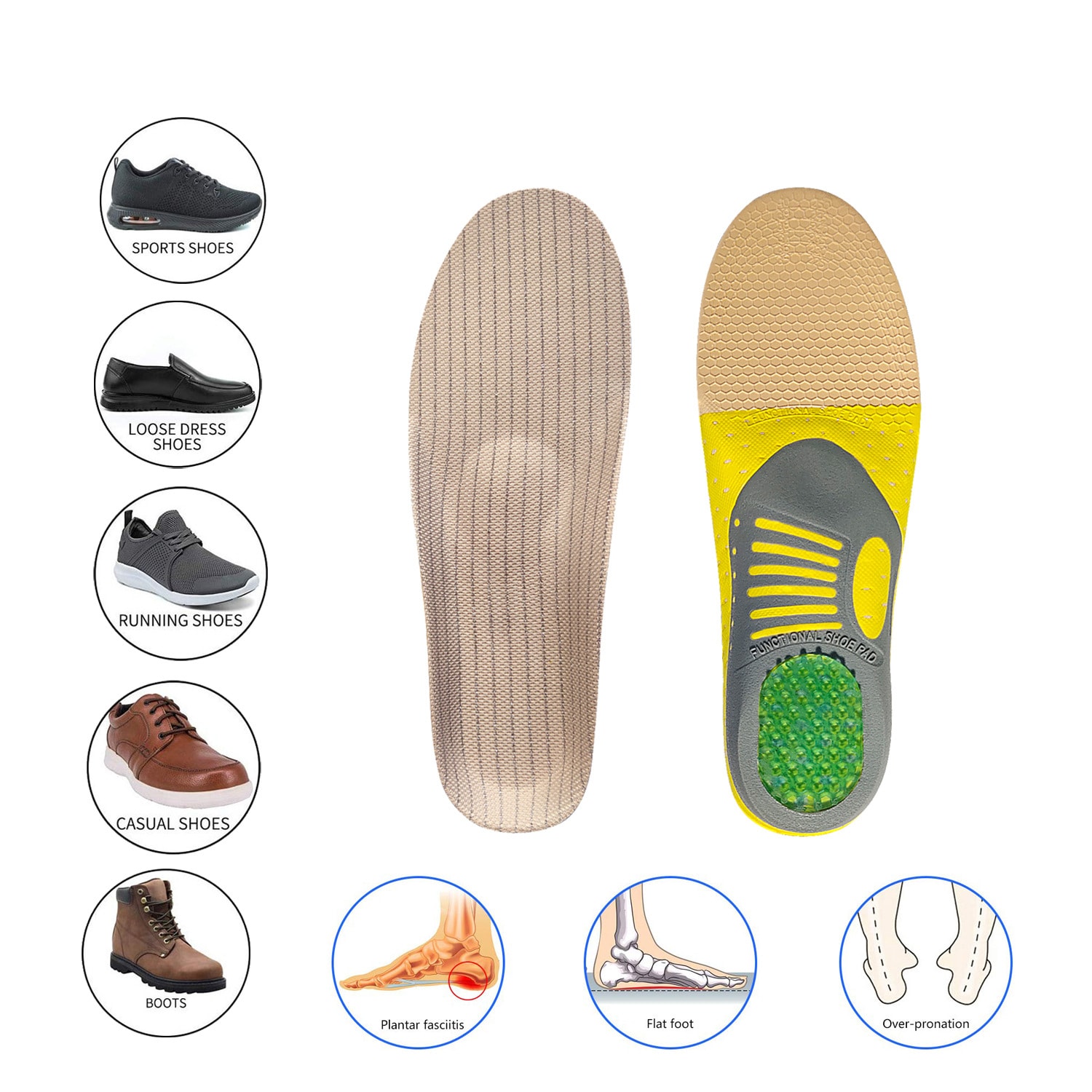 Bow Sports Men's Shock Absorber Sweat-absorbing Insole Women's Breathable Basketball Running Arch Correction Insole view 5