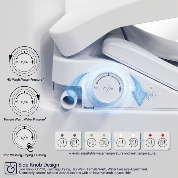 Smart Toilet With Side Knob Adjustable Heated Seat, Water Temperature And Pressure Adjustment Function, Portable Toilet With Automatic Nozzle Cleaning Function, Cannot Be Shipped On Weekends view 2