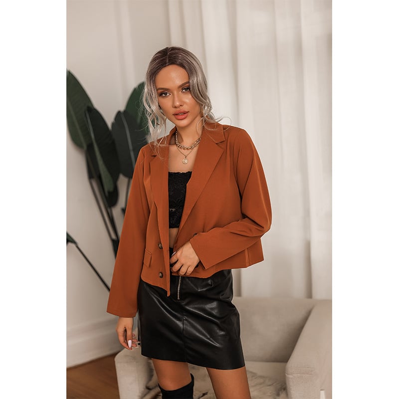 Women's Small Coffee Color Vintage Suit Short Jacket view 5