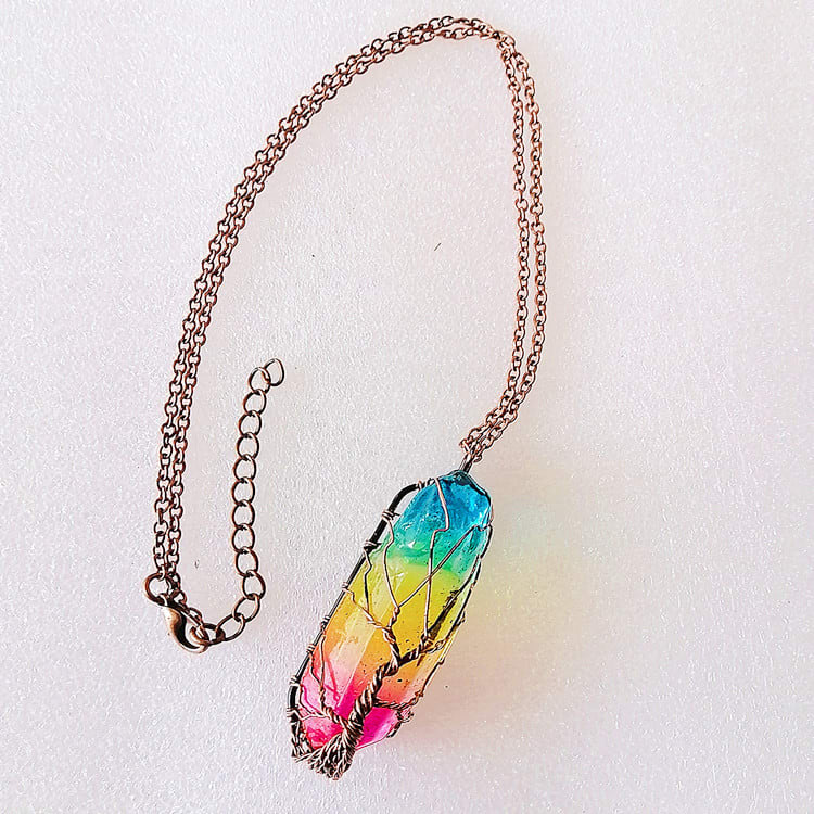 Hot Selling Stone Crystal Pillar Tree Of Life Pendant Ins Fashion Necklace view 5