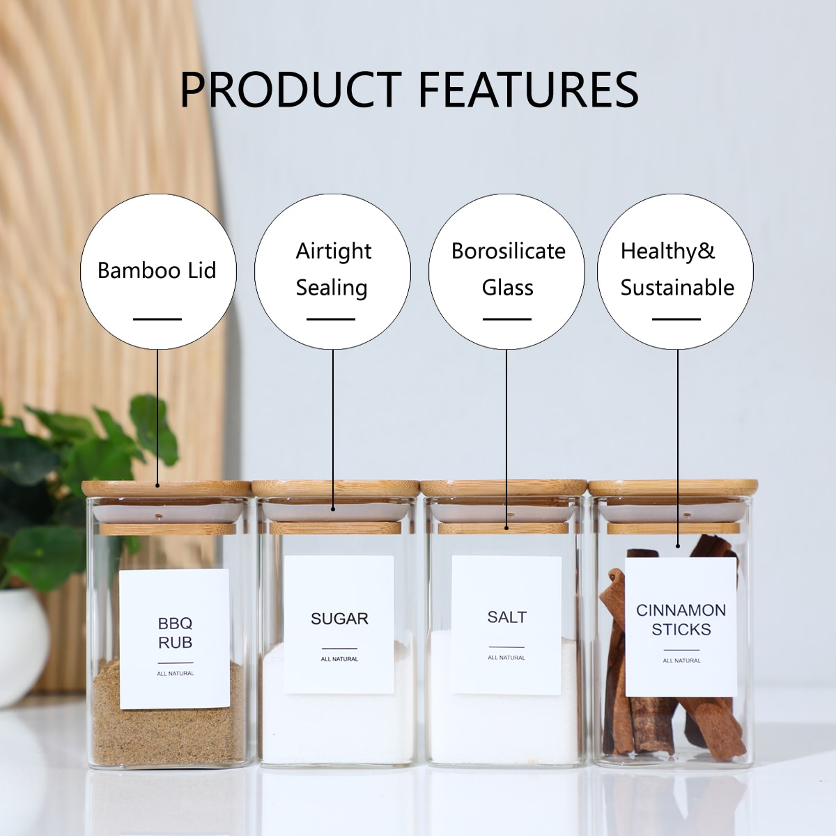 24 PCS Square Seasoning Jars Pepper Bottle Pepper Powder Bottle 240ml Glass Seasoning Jars Salt Jars view 2