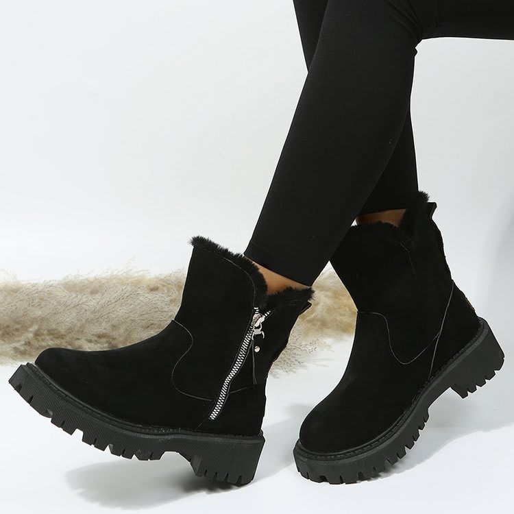 Women's Snow Boots Winter Warm Foldable Plush Tube Short Boot Solid Color Round-toe Platform Shoes view 9