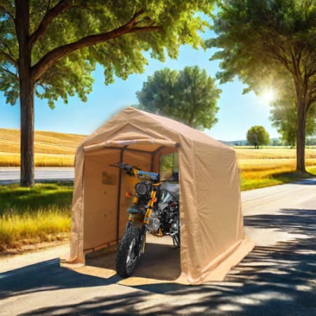 7x12ft Outdoor Portable Gazebo Storage Shelter Shed With 2 Roll Up Zipper Doors & Vents Carport For Motorcycle Waterproof And UV Resistant Anti-Snow Portable Garage Kit Tent, Sand view 1