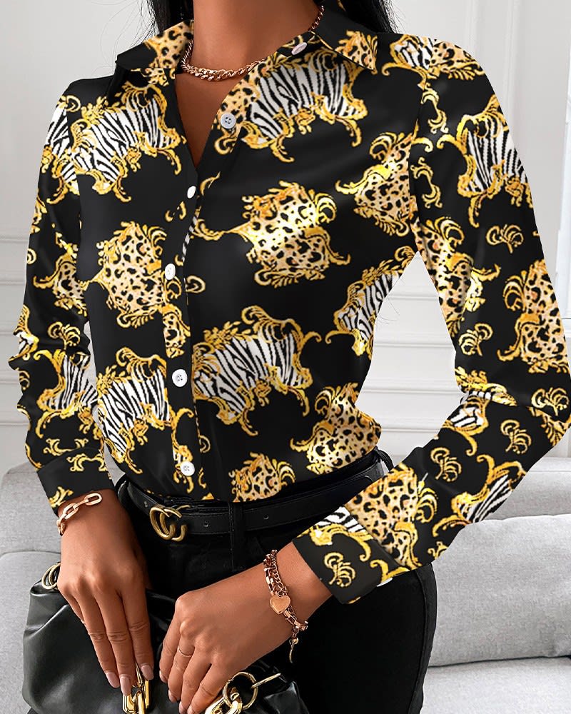 Autumn Shirt Long-sleeved Printed Lapel Shirt view 6