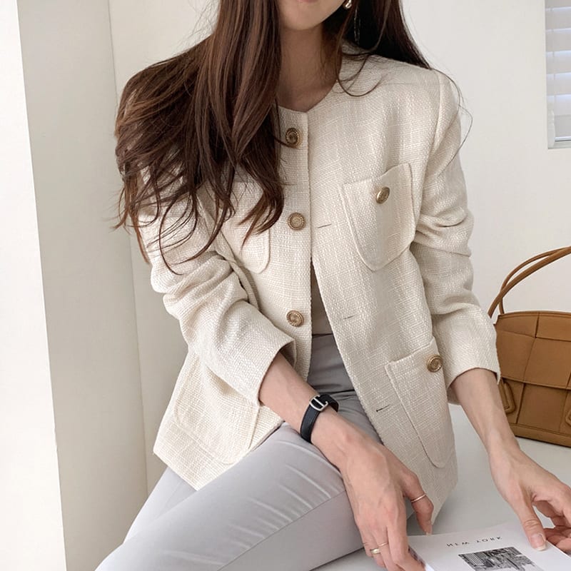 Vitality Girl French Light Mature Temperament Trendy Tweed Top Straight Long Sleeve Short Jacket view 4